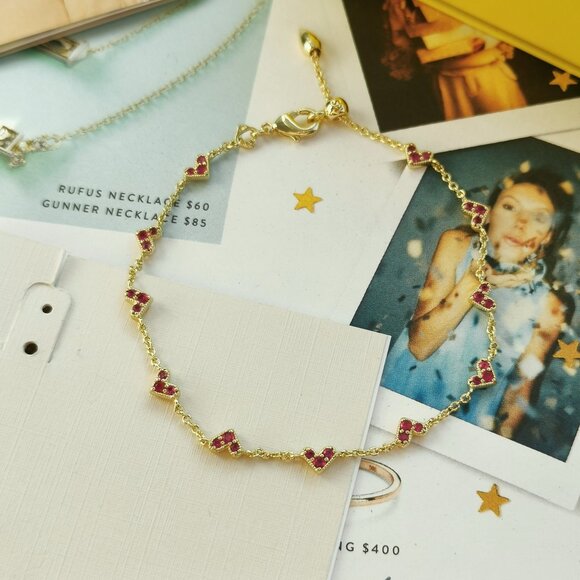 New Kendra Scott Haven Heart Pink Crystal Chain Bracelet Gold - Picture 1 of 3